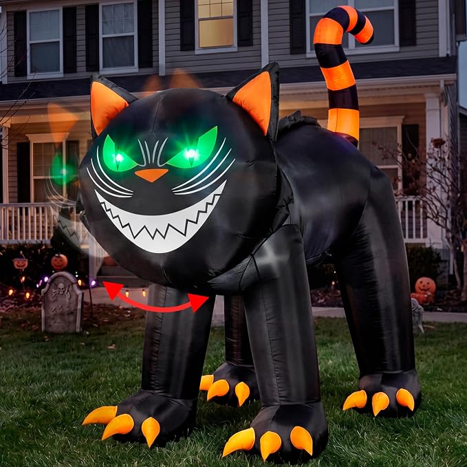 Joiedomi 7 ft Halloween Inflatables Outdoor Decoration, Blow Up Black Cat Inflatable with Moving Head & Green Eyes, Halloween Blow Ups Yard Decoration with LED Lights for Party Lawn Garden Decor - skull inflatable