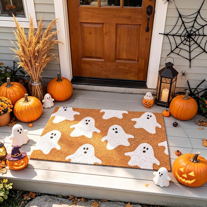 Drydiet Halloween Welcome Door Mat Spooky Ghost Doormat, 17.7 x 29.5 Inches - skull floor mat