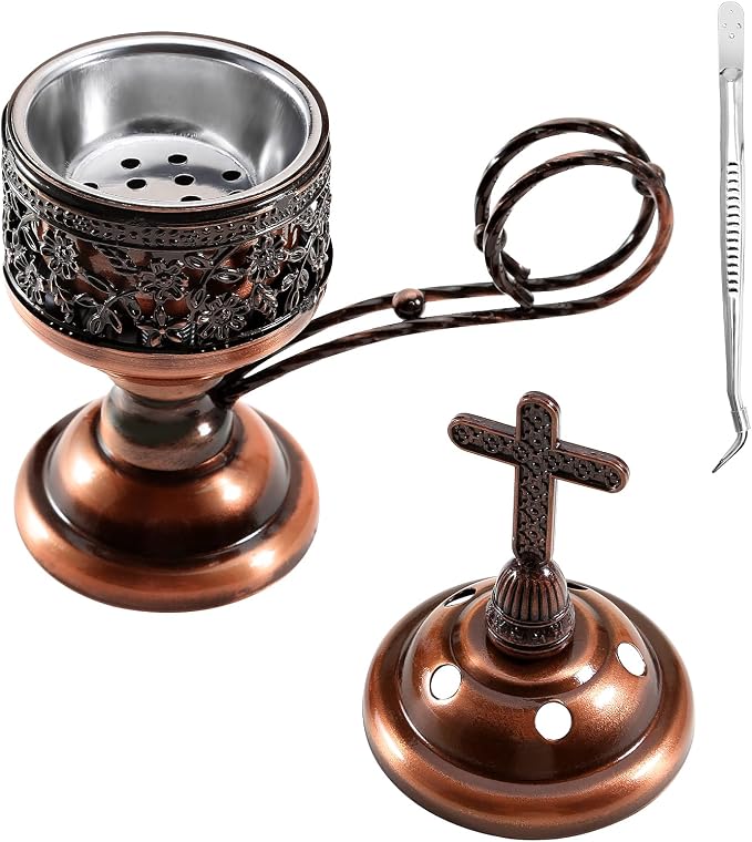 Yawlsow Incense Burner, Frankincense Charcoal Incense Stand, Bakhoor Incense Burner Holder, Ideal for Aromatherapy, Yoga and Spa, Home and Christian Church Censer, (Red Copper) - skull incense burner