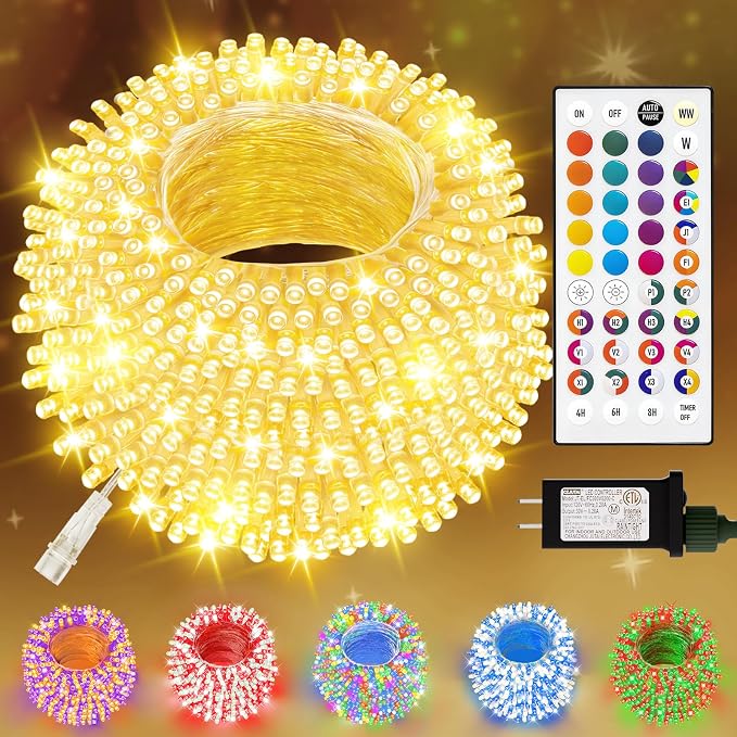LitHome Color Changing Christmas String Lights Connectable, 66Ft 200 LED - string light