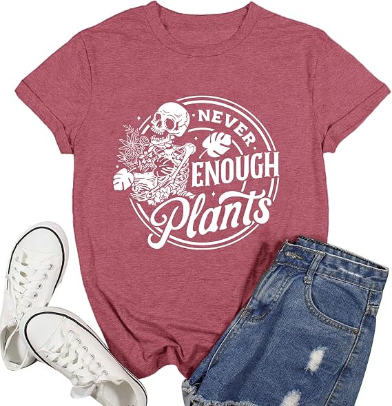 Garden Shirts for Women Plant Lover T-Shirt Never Enough Plants Tee Gardening Tops - skull tshirt