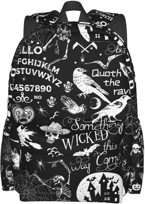 Gothic Bat Halloween Witchy Backpack School Bag Lightweight Bookbag Casual Daypack for Girls Boys Kids Women Men Travel Laptop 16 Inch