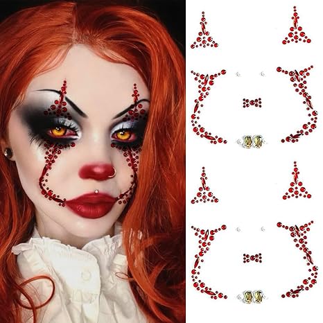 Halloween Face Gems Jewels Tattoos for Women, Day of the Dead Skull Rhinestone Crystal Stones Body Gems Makeup Sticker for Halloween Festival Rave Party Cosplay (Medium, Count, 1) - sugar skull makeup