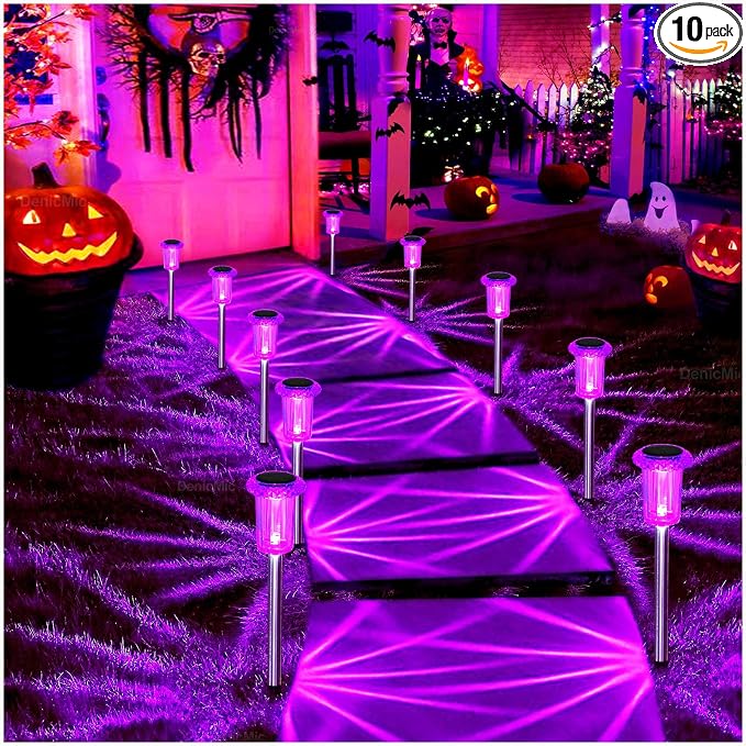 DenicMic Solar Halloween Lights Outdoor Waterproof 10 Pack Halloween Decor - skull inflatable