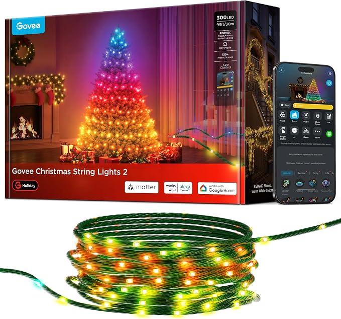 Govee Christmas Lights 2, 99FT 300LEDs Halloween String Lights, Green Wire - string light