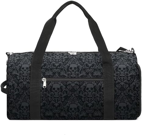 Victorian Gothic Black Skull Sport Gym Duffle Travel Bag with Shoe Compartment,Wet Pocket for Men And Women