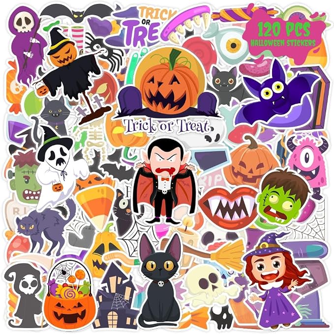 120 Pcs Halloween Stickers, Halloween Stickers for Kids Party Favors - skull sticker