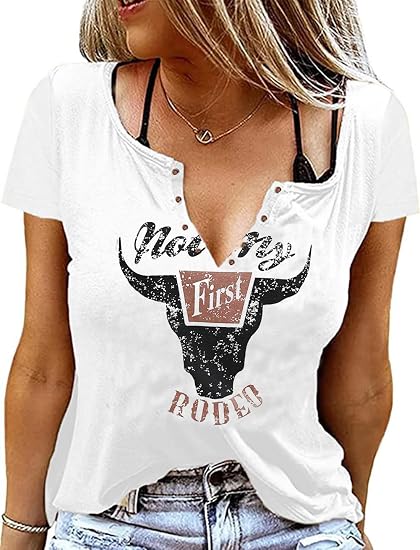 Retro Western Cowboy Shirt Women Country Music Cute Cattle Skull Graphic Concert Outfit Tops - skull tank tops