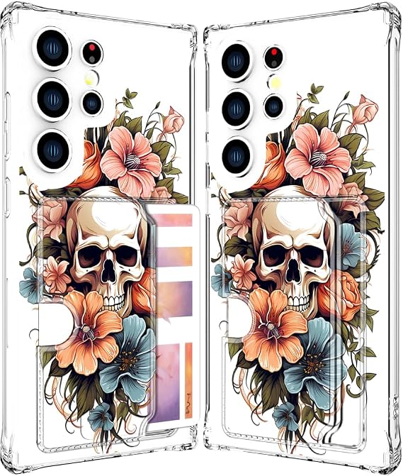 for Samsung Galaxy S24 Ultra Case - Clear Floral Skull - Skull phone case