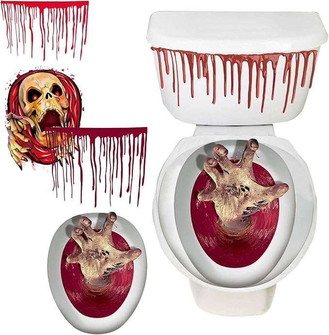 2 Sheets Halloween Toilet Lid Stickers 3D Horror Skull Bathroom Wall Decals DIY Scary Home Decor Bathroom Screaming Bloody Dark Creatures Decoration Poster for Halloween Punk Party Supplies - skull toilet paper