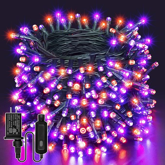 Guhope 66FT 200 LED Halloween Lights, Orange + Purple Halloween Lights Outdoor with 8 Lighting Modes, Waterproof String Light for Halloween Christmas Outdoor Party Yard Garden Decoration - string light