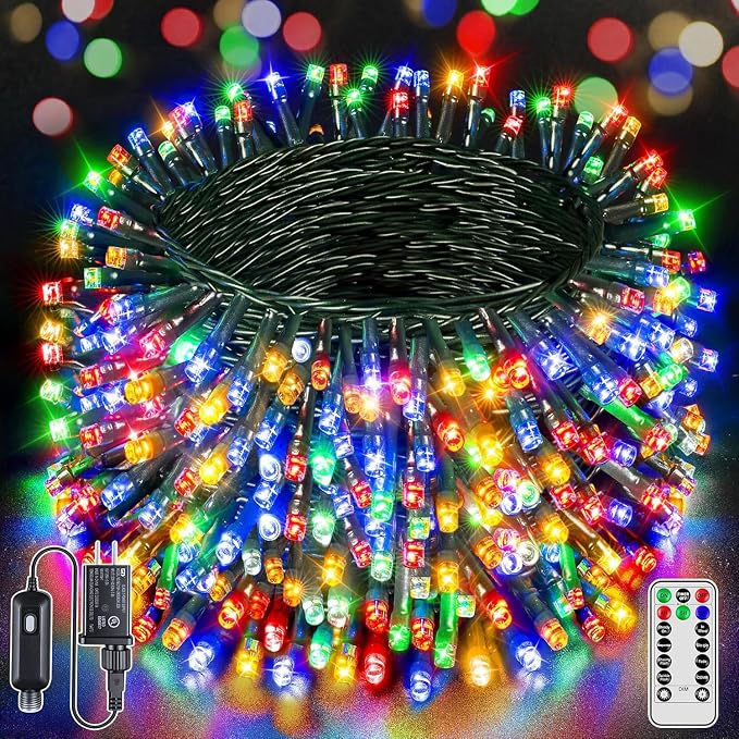 BrightChristmas 328 FT 1000 LED Christmas Lights, Waterproof Outdoor String Lights with Remote and Timer, Christmas Tree Lights with 8 Modes Dimmable, Fairy Lights for Holiday Decor (Multicolor) - string light