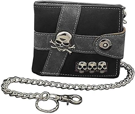 Skull Punk Biker Casual Hasp Wallet Purse With Chain For Men Or Boy