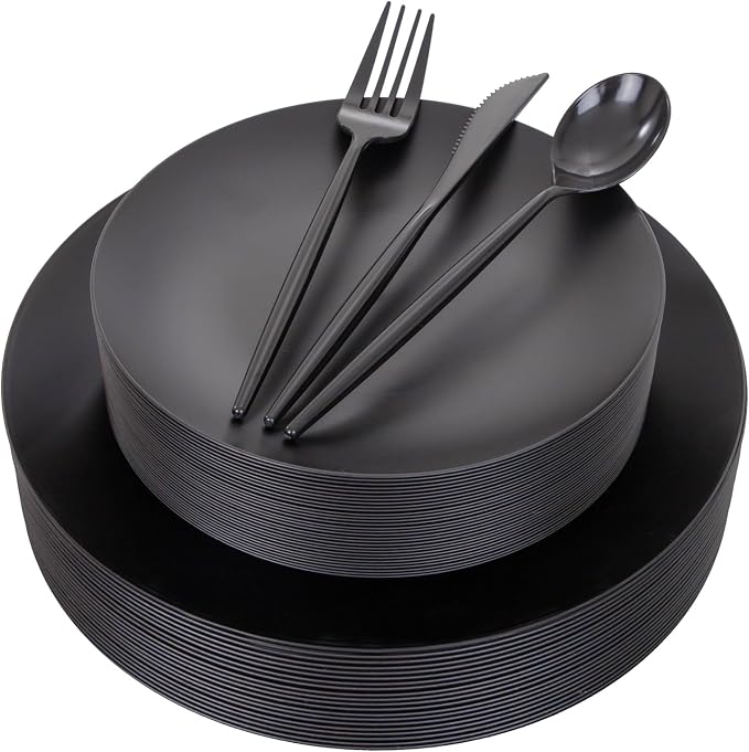150pcs Frosted Black Plastic Plates Plastic Plate for Wedding - skull plate