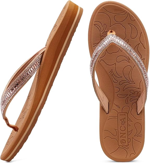 ONCAI Women's Flip Flops with Rhinestone, Arch Support Yoga Mat Comfort Walking Summer Beach Thong Sandals with Plantar Fasciitis Rubber Soles US Size 5-11 - sugar skull costume