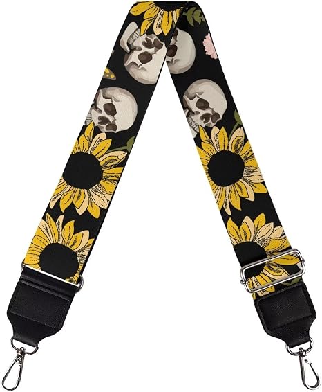 WideasaleWide Shoulder Strap Replacement Strap Adjustable Wide Straps, Cool Skull Sunflower Luggage Strap for Tote Canvas Bag Handbag - skull suitcase