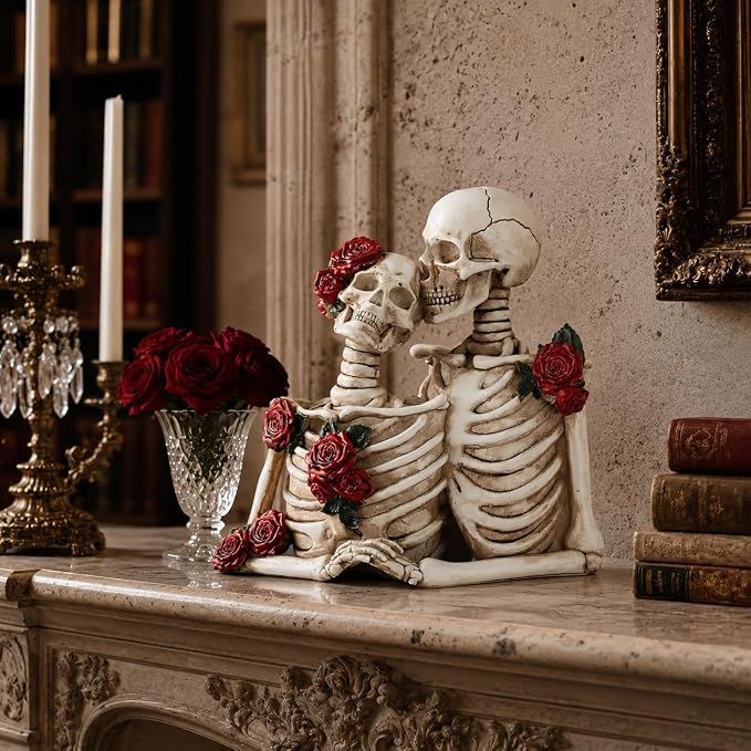 AWNR Gothic Skeleton Couple Skull Living Room Shelf Coffee Table Decor - skull figurine