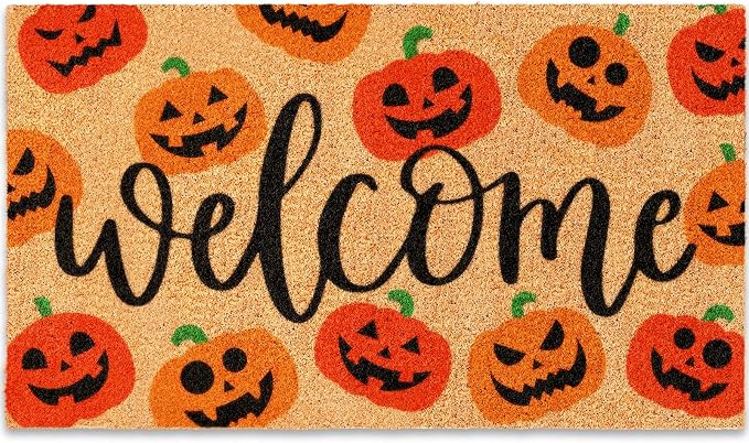 JarThenaAMCS Halloween Natural Coir Doormat Red Orange Evil Pumpkin Welcome Floor Mat Non-Slip Entrance Door Rugs for Indoor Outdoor Bathroom Decor, 16.5 x 29 Inch - skull toilet mat