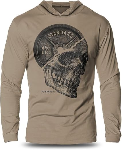 Gymish Lifestyle Weight Lifting Gym Skull Plate Hooded Shirt, Long Sleeve Men's Workout T-Shirt - skull plate