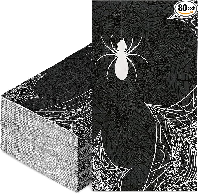 80Pcs Halloween Guest Napkins Black White Spider Web Disposable Napkins 3 Ply Dinner Hand Towel Paper Napkins for Bathroom Halloween Party Table Decor Supplies - skull toilet paper