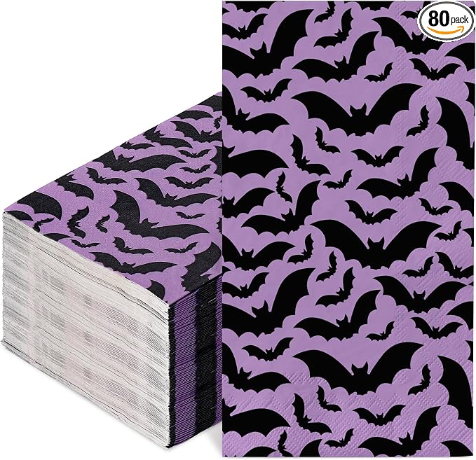 80Pcs Halloween Guest Napkins Black Purple Bats Disposable Napkins 3 Ply Dinner Hand Towel Paper Napkins for Bathroom Halloween Party Table Decor Supplies - skull toilet paper