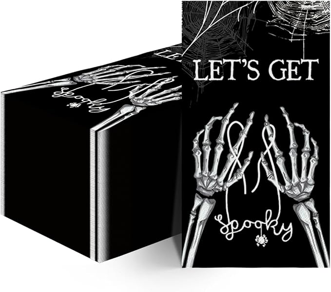 Horaldaily 100Pcs Halloween Paper Napkins, Black Cobweb Skeleton Scary Themed - skull toilet paper