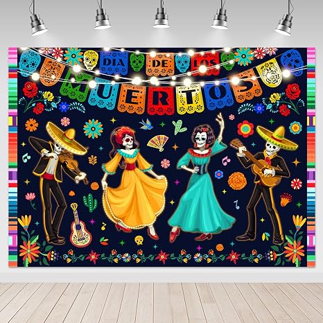 Mocsicka 7x5ft Day of The Dead Backdrop - skull sticker