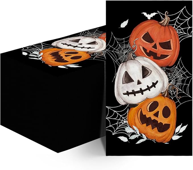 Horaldaily 100Pcs Halloween Paper Napkins, Orange Jack-O-Lantern Pumpkin Cobweb - skull toilet paper