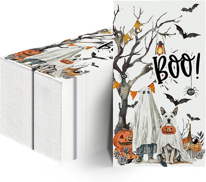 Horaldaily 100Pcs Halloween Paper Napkins, Jack-O-Lantern Pumpkin Cobweb Ghost - skull toilet paper