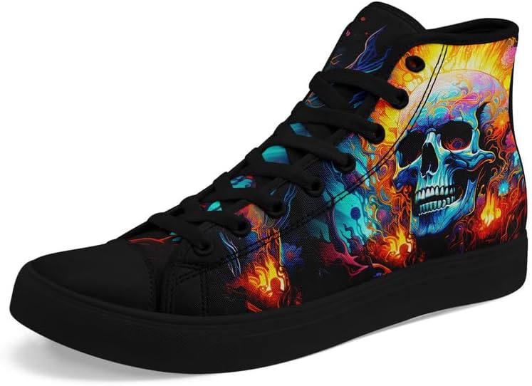 Womens Graffiti Black High Top Fashion Sneakers Canvas Shoes Classic Lace Up Walking Tennis Casual Skateboarding Sports Shoes - sugar skull boots