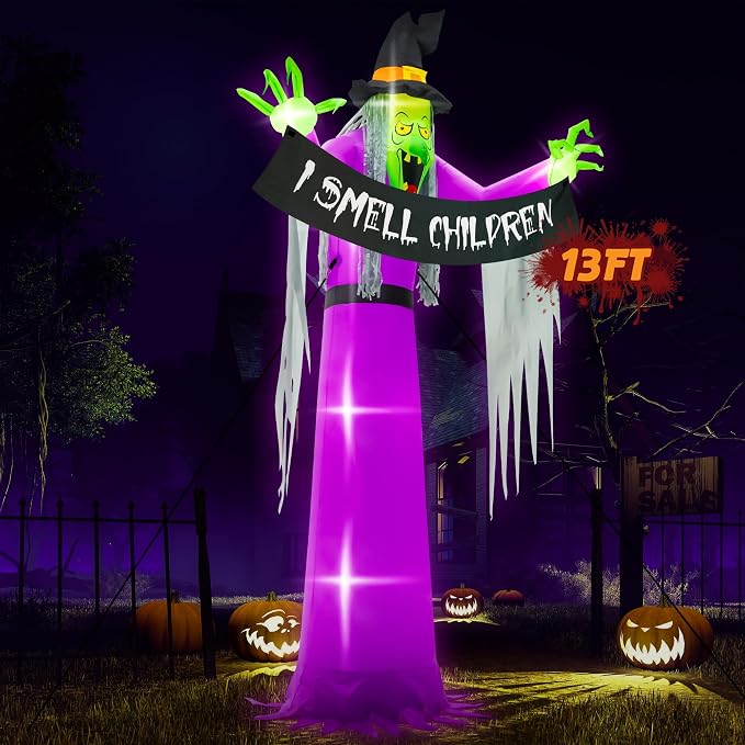 13FT Halloween Outdoor Inflatables, Large Scary Blow Up Witch Yard Decor - skull inflatable