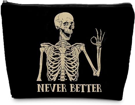 Goth Skull Makeup Bag, Funny Goth Skeleton Spooky Skull Cosmetic Bag for Women, Halloween Witch Bag Gifts for Women, Cool Dark Academia Horror Makeup Pouch Bags for Purse - skull suitcase