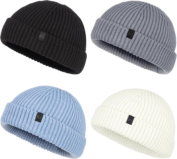 4 Pack Fisherman Beanie Winter Trawler Beanie Fashion Watch Hat Regular Skull Cap for Men Women - skull watch