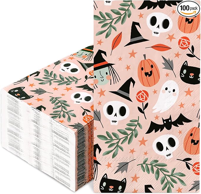 JarThenaAMCS 100Pcs Halloween Guest Napkins Cute Pumpkin Ghost Disposable Napkins 3 Ply Dinner Paper Hand Towel for Bathroom Halloween Birthday Table Decor Party Supplies - skull toilet paper