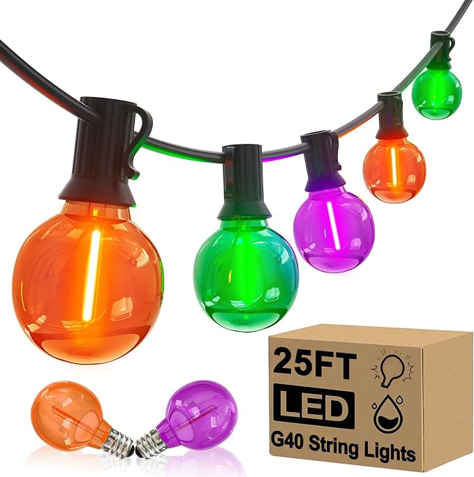 25FT G40 Halloween String Lights, 25 LED Globe Bulbs, Plug in - string light
