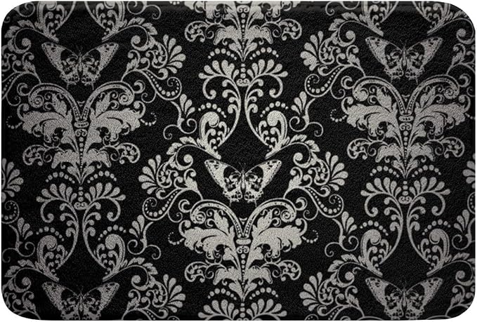 Erosebridal Damask Gothic Bath Mat 16"X24" Antique Victorian - skull floor mat