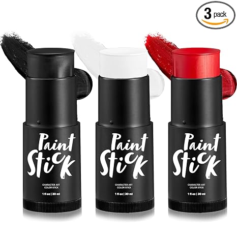 Spooktacular Creations 3 PCS Halloween Makeup Face Body Paint Set Foundation Makeup Waterproof Stick Kit Halloween Eye SFX Zombie Cosplay for Adult Party Dress Up (Black White Red) - sugar skull makeup