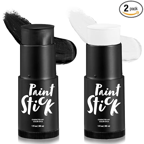 Spooktacular Creations 2 PCS Halloween Makeup Face Body Paint Kit Foundation Clown Makeup Eye Black Sticks Waterproof Foundation Stick Set for Adult Skeleton Dress Up (Black White) - sugar skull makeup