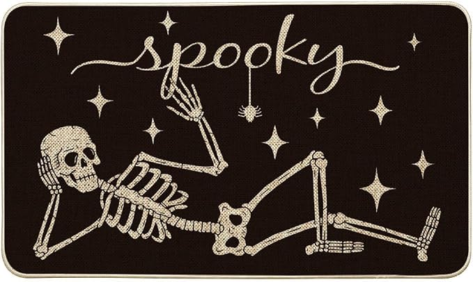 Artoid Mode Spooky Skeleton Spider Bone Black Halloween Doormat 17x29 Inch - skull floor mat
