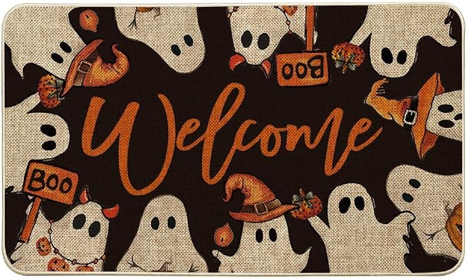 Artoid Mode Ghost Boo Halloween Welcome Doormat 17x29 Inch - skull floor mat
