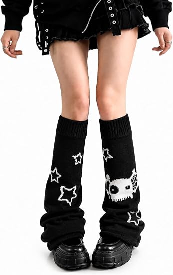 Moon Wood Leg Warmers Y2K for Girls Women Kawaii Harajuku Flared Knitted Leg Warmer Rave Goth Cute Lolita Socks for Halloween - sugar skull costume