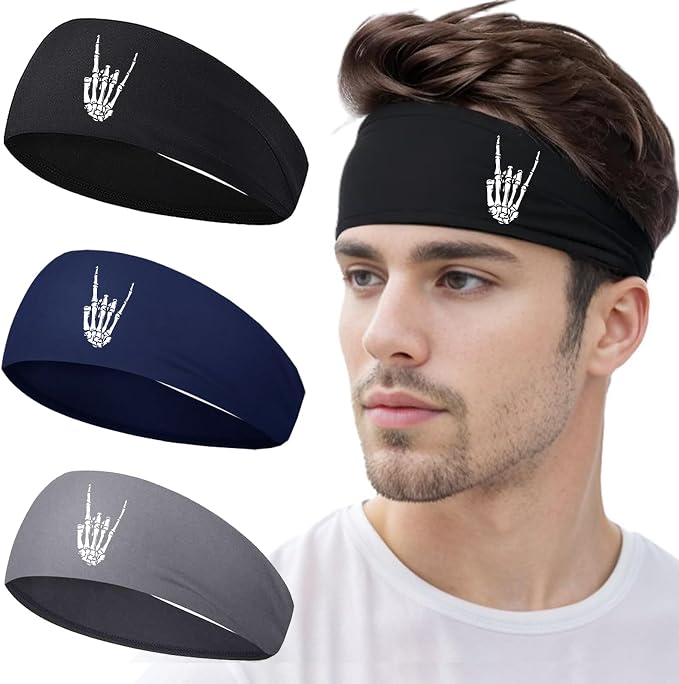 Sweat Bands Headbands 3pcs Sports Headbands for Men Women Sweatbands Head Bands - skull headband