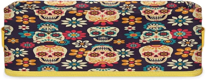 Day of The Dead Narrow Storage Bins,Mexican Sugar Skull Flower Bathroom Baskets for Organizing,Toilet Tank Basket for Toilet Tank Top Shelves Vanities Countertop 2 Pac - skull toilet paper