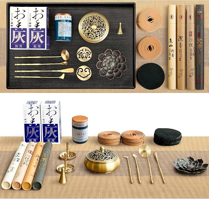 29 Pc Brass Incense Burner Kit for Powder Stick Cone Coil (Glod) - skull incense burner