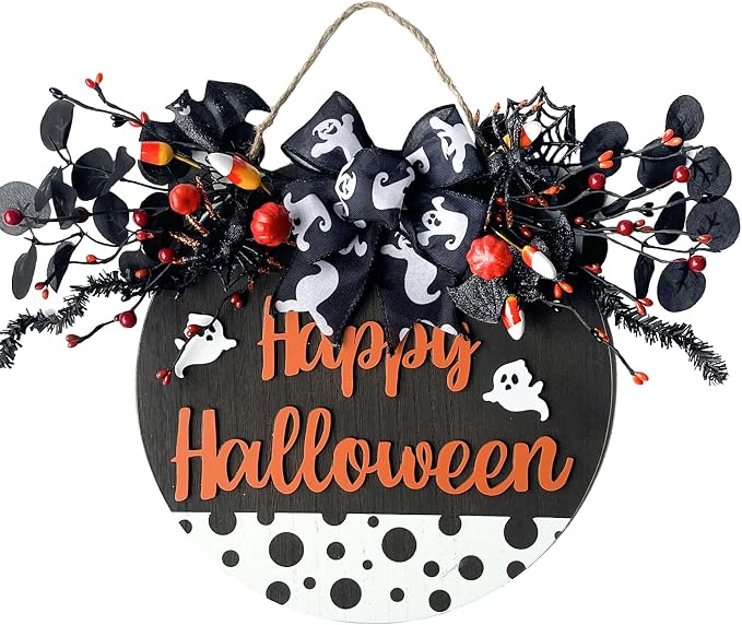 Idyllic 14′ Ghost Wreaths – Cute Halloween Door Decorations