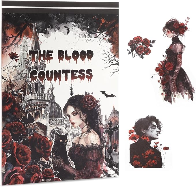Dizdkizd Gothic Girls Sticker Book for Journaling, Scrapbooking, 190 Pre-Cut Cool Darker Vintage Stickers for Adults, PET and Paper Junk Journaling Supplies - skull sticker