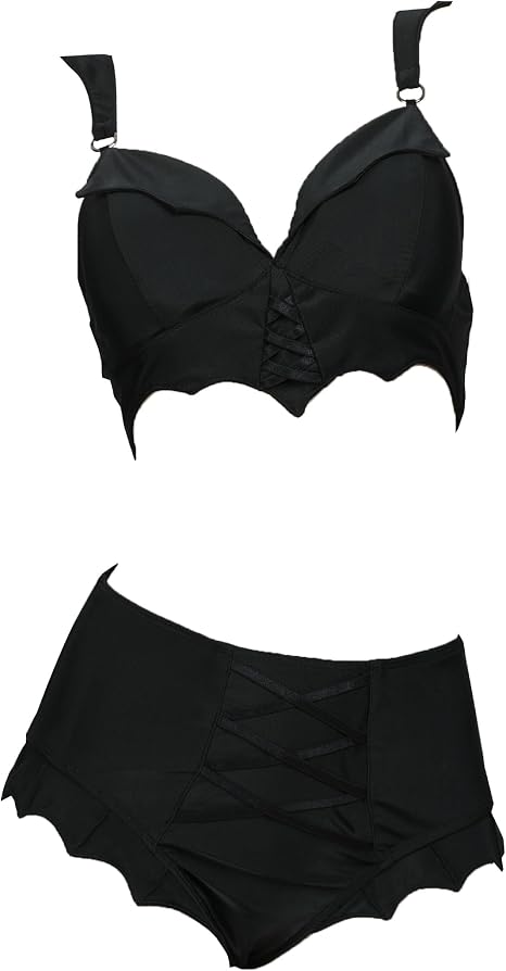 MEOWCOS Women's Bikini Sets Gothic Bathing Suit Flocked Spider Web Two Piece Swimsuit Set - skull swimsuit