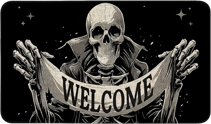 Halloween Door Mat,Funny Halloween Skeleton Welcome Doormat Outdoor,Halloween Non-Skid Floor Mat Kitchen Decoration Door Mats Bedroom Doormats 17x30 inch - skull door mat