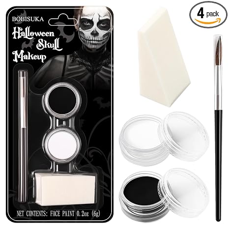 Black and White Face Paint Skeleton Makeup Kit Halloween Character Set for Kids Adults, Safe Non-Toxic Skull/Ghoul Face Painting Kit for Stage, Costume Parties, Dress Up Cosplay & Special FX Make-Up - sugar skull makeup