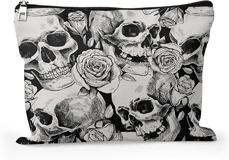 Cafl Human Skulls Makeup Bag Travel Large Death's Head Cosmetic Bag Organizer toiletry Essentials Jewelry Zipper Bag Gift For Women -10×8 inch - skull suitcase